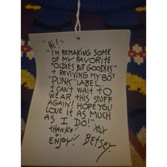 Betsey Johnson Vintage Knit Sweater Dress Folk Art Pattern Yellow/Blue/Purple S - Picture 8 of 8